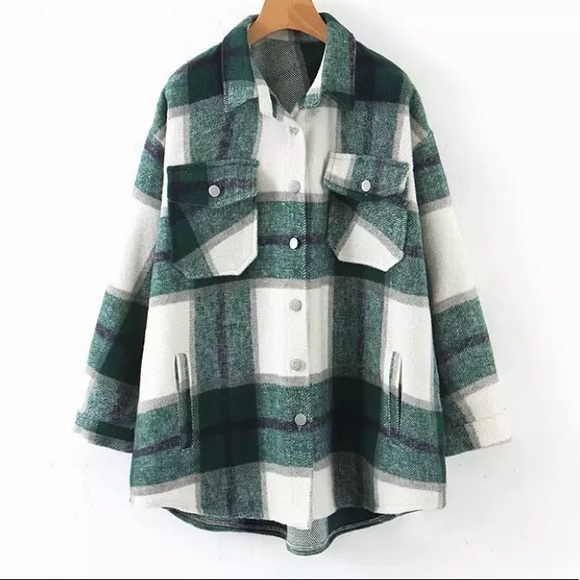 SOLD OUT Green Plaid Oversized Flannel Shacket Shirt Jacket - Picture 13 of 15